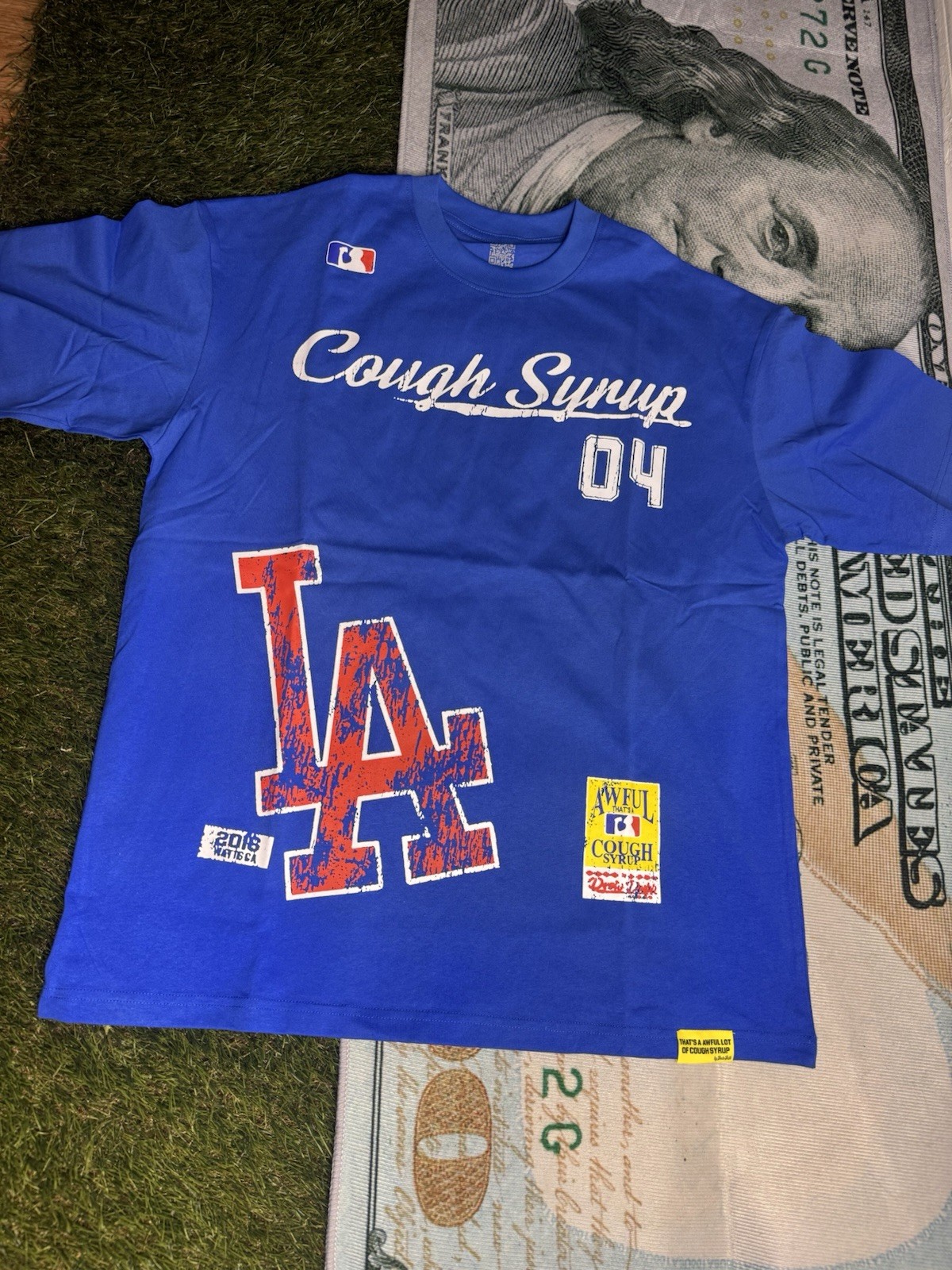 That’s a Awful Lot of Cough Syrup Los Angeles Dodgers MLB Baseball Blue Shirt XL
