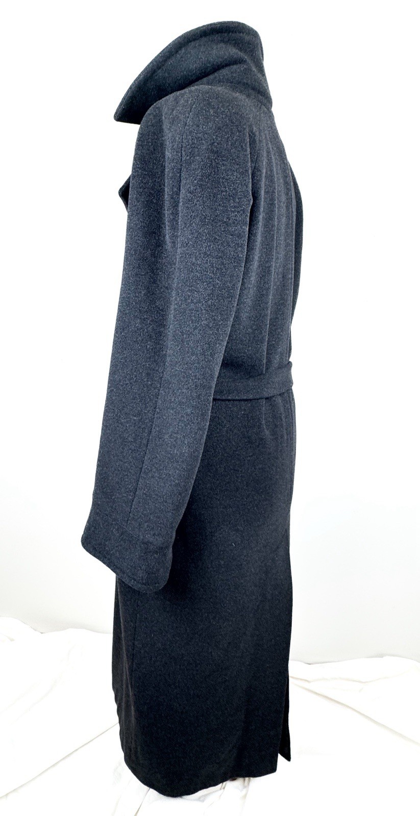 Vintage 90s BHS Virgin Wool Angora Maxi Coat Charcoal Grey Belted Overcoat UK14