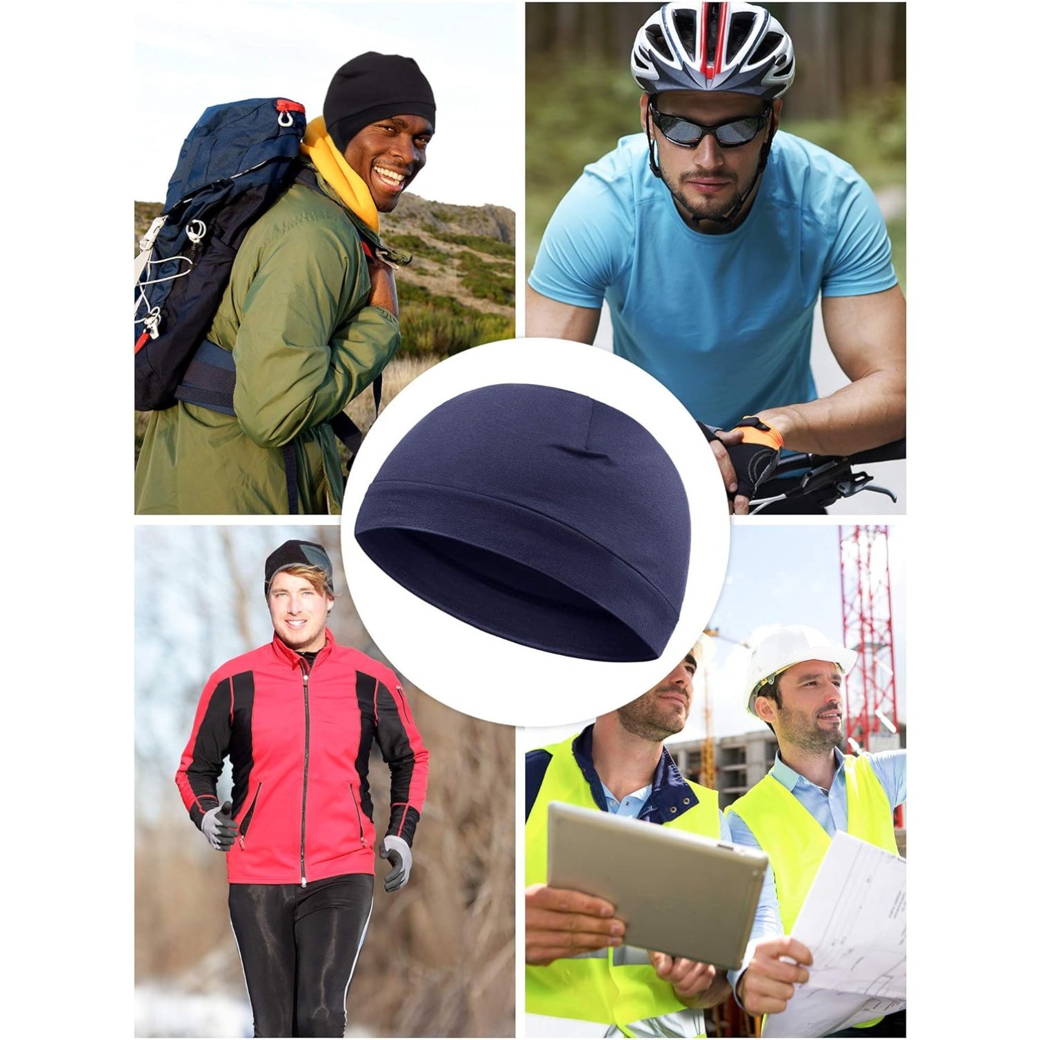 4 Pcs Men Skull Caps Soft Cotton Beanie Hats Stretchy Helmet Liner Headwear