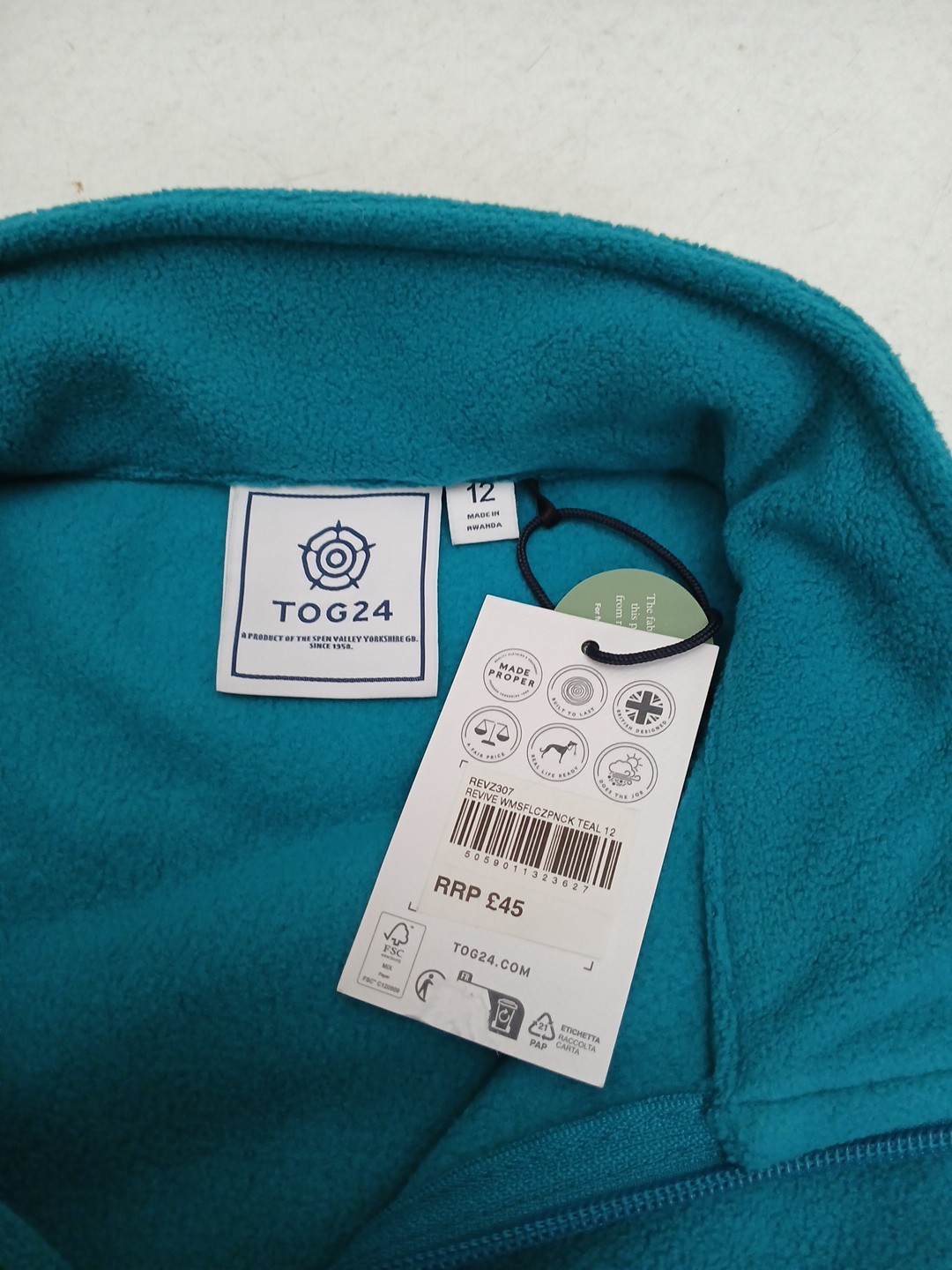 NEW Tog 24 Fleece Jumper 1/4 Zip Pullover in Teal Colour Womens Size 12 P2P 21″.