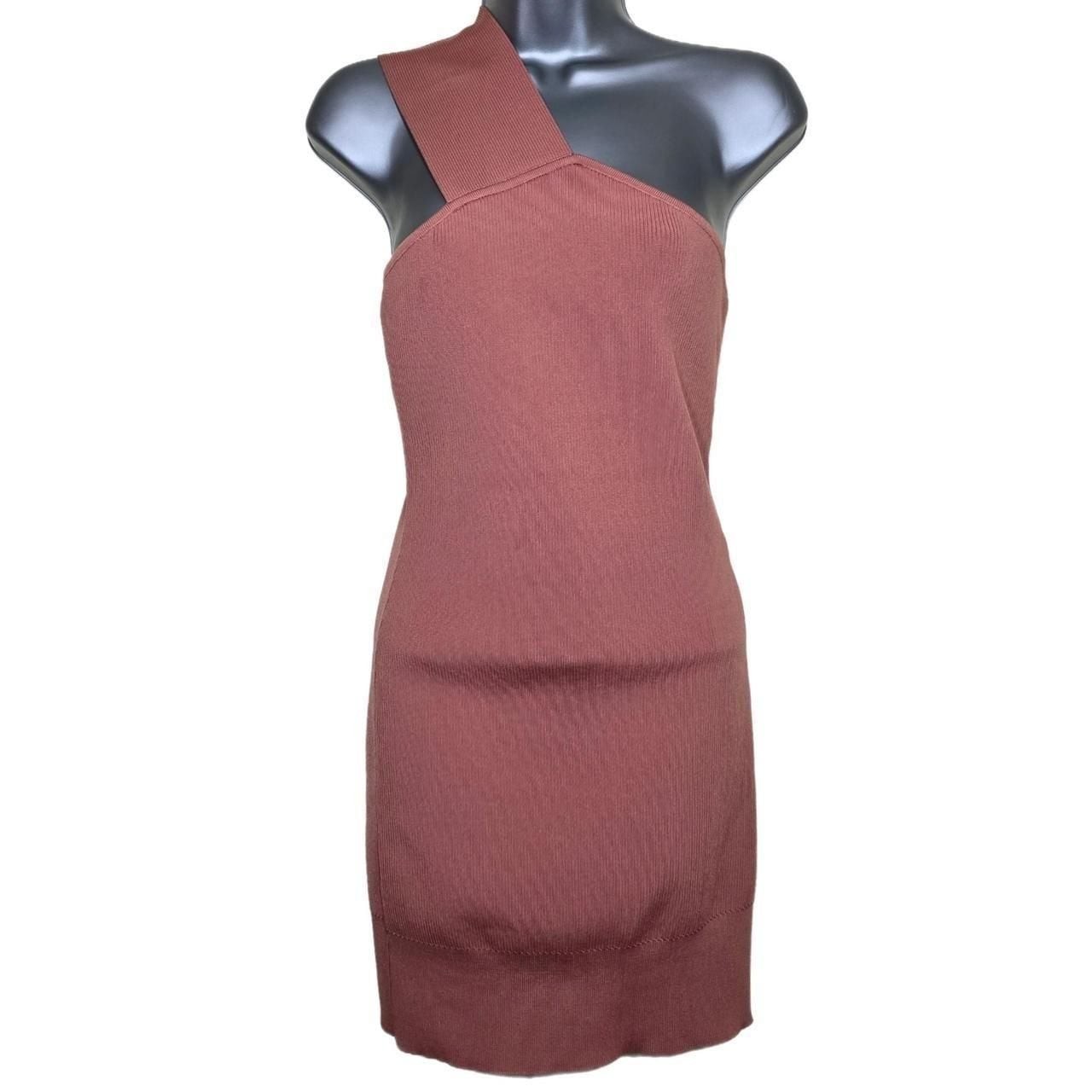 Hervé By Hervé Léger Dusty Rose One Shoulder Banded Ribbed Bodycon Mini Dress