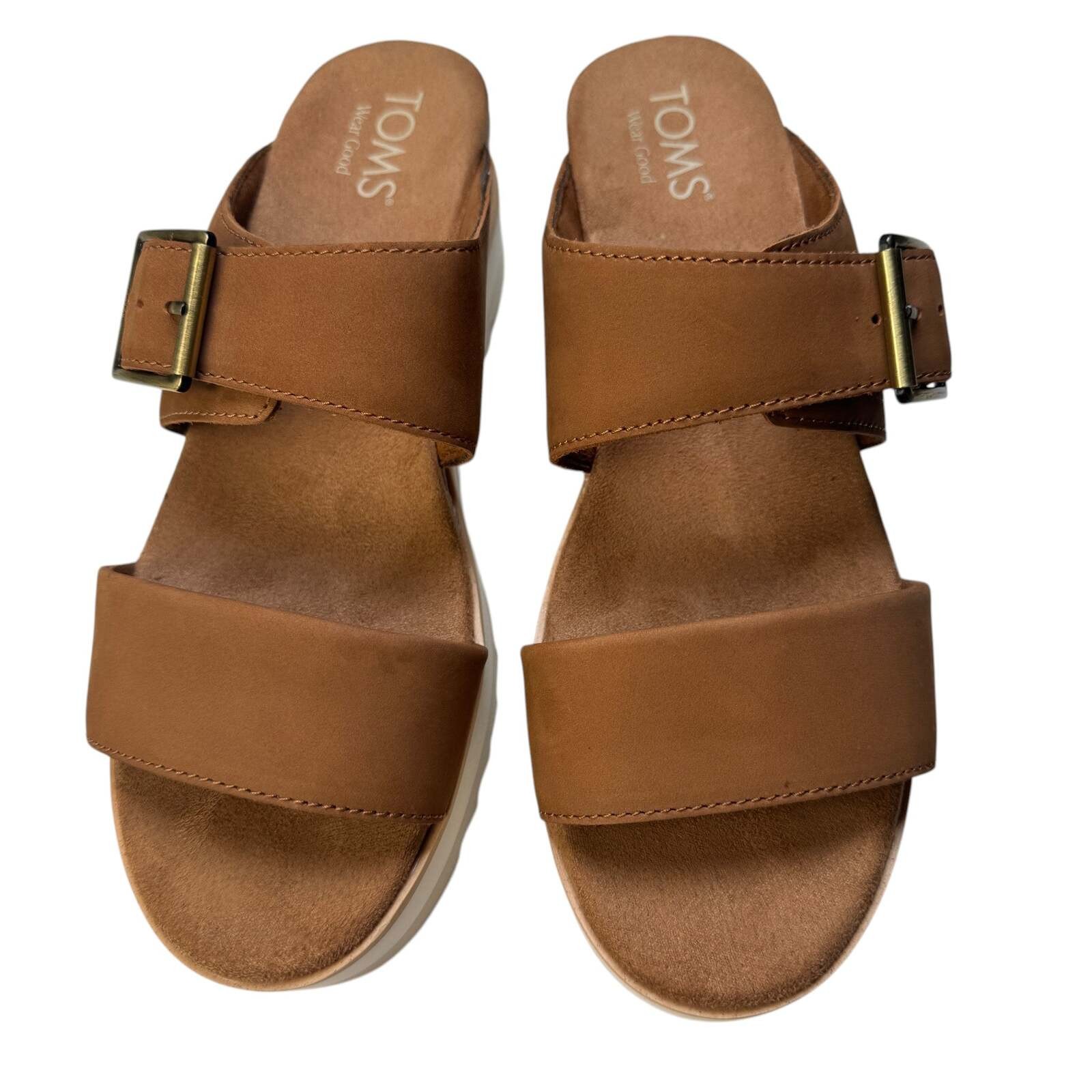TOMS Diana Mule Buckle Platform Sandals Brown Sugar – Size 8.5 with Box
