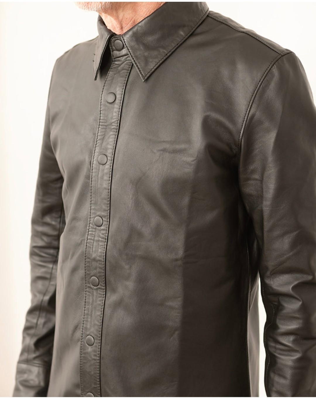 Men’s Real Cow Leather Full Sleeves Shirt Hand Made Button Front Leather Shirt