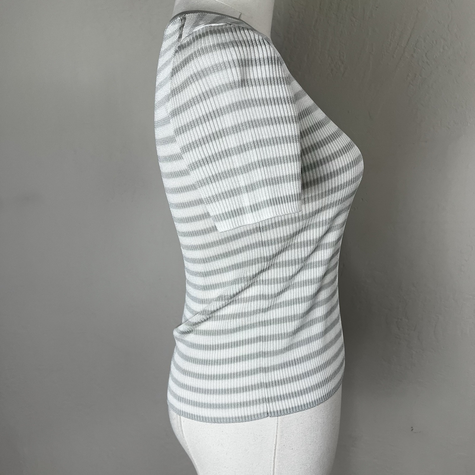 Madewell Micro-Rib Sweater Tee Monument White Gray Stripe Short Sleeve XXS NEW
