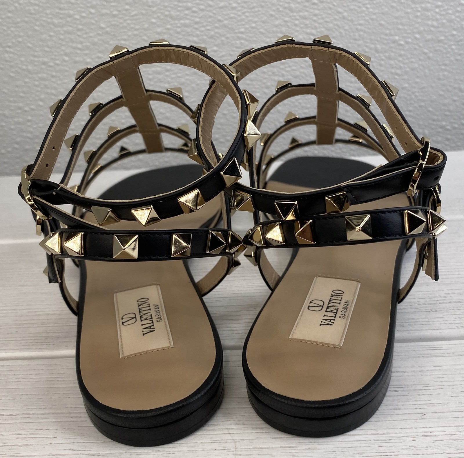 Valentino Garavani Rockstud Caged Sandal Women US8.5 EU38.5 Black Leather Straps