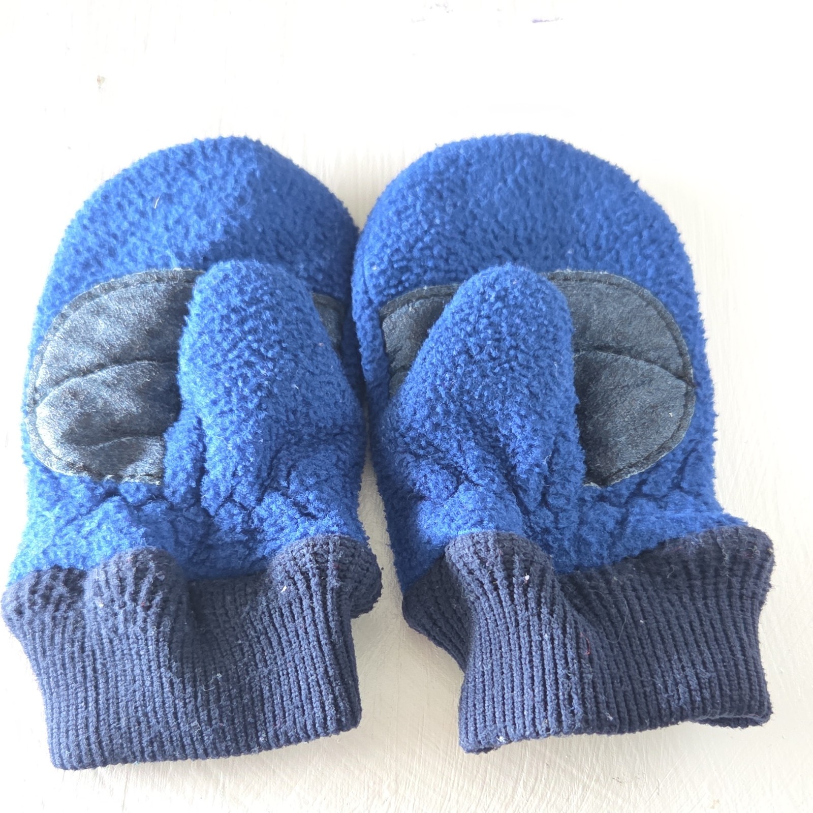 Lands’ End Children’s Fleece Lined Mittens Blue/Navy XS Ribbed Cuff Wrist