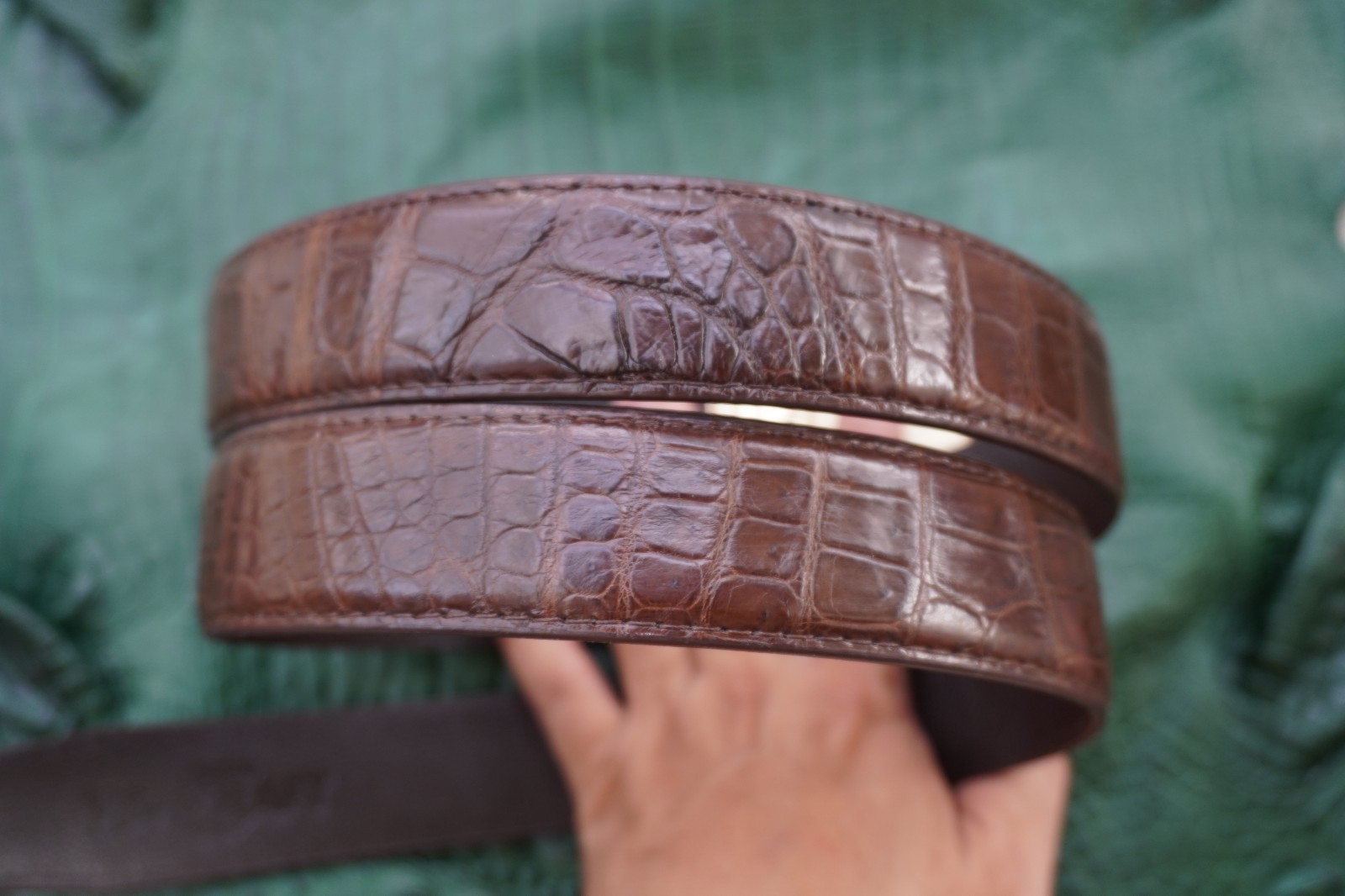 W1.3 inch Brown Genuine Crocodile Belly Leather Skin Men’s Belt Buckle #R40