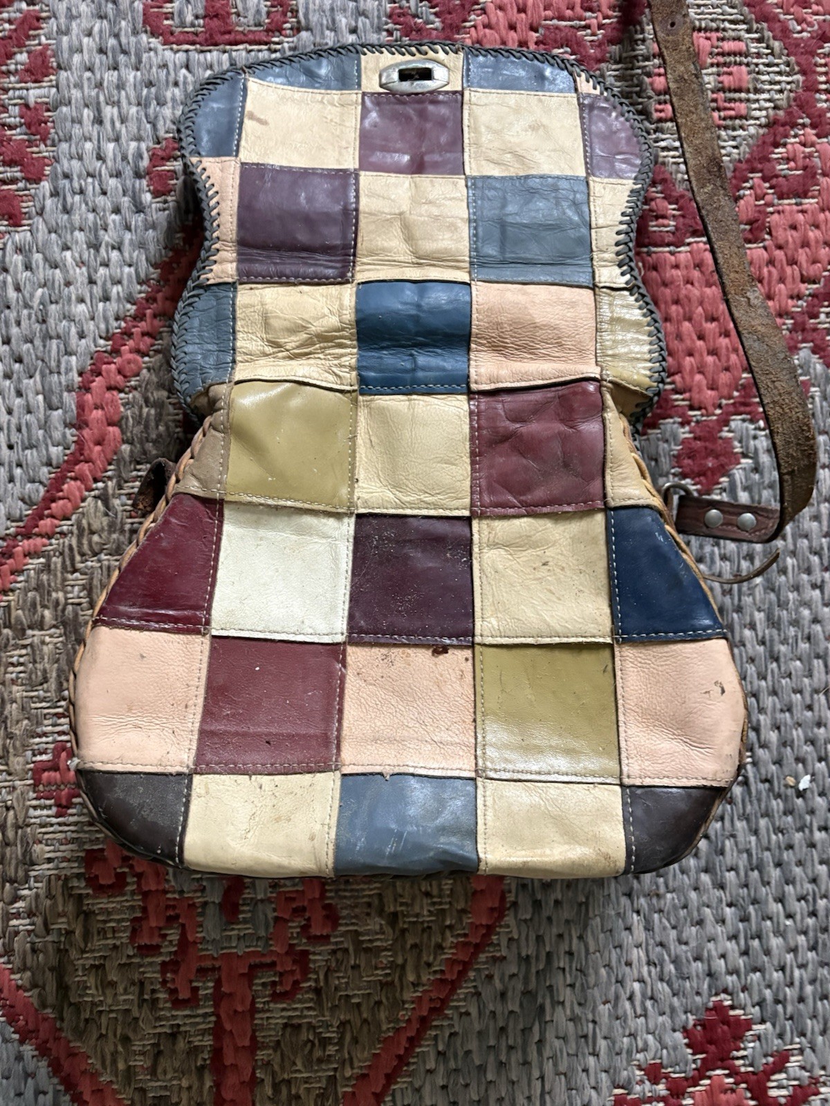 Multicolor lucky Patchwork Women’s Shoulder Bag, Buckle Closure, Brown Strap
