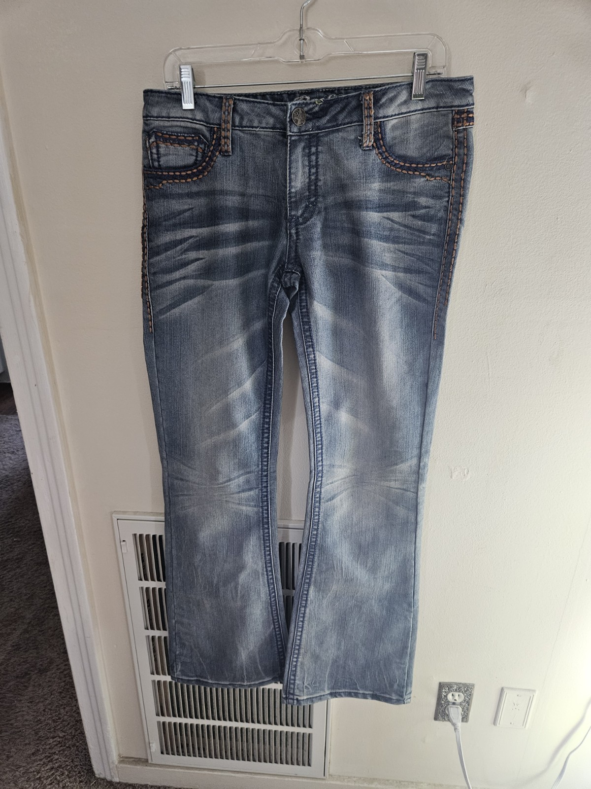Rock 47 Jeans Bootcut 7×34 Blue Ultra Low Rise Bling Rodeo Wrangler Rising Sun