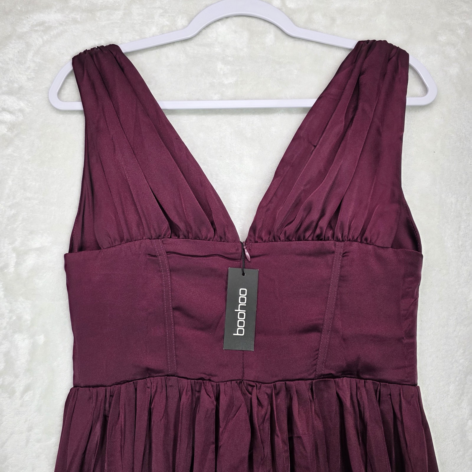 Boohoo Burgandy Milkmaid Maxi Dress Deep Plunge V-neck Sz 6 Basque Sleeveless