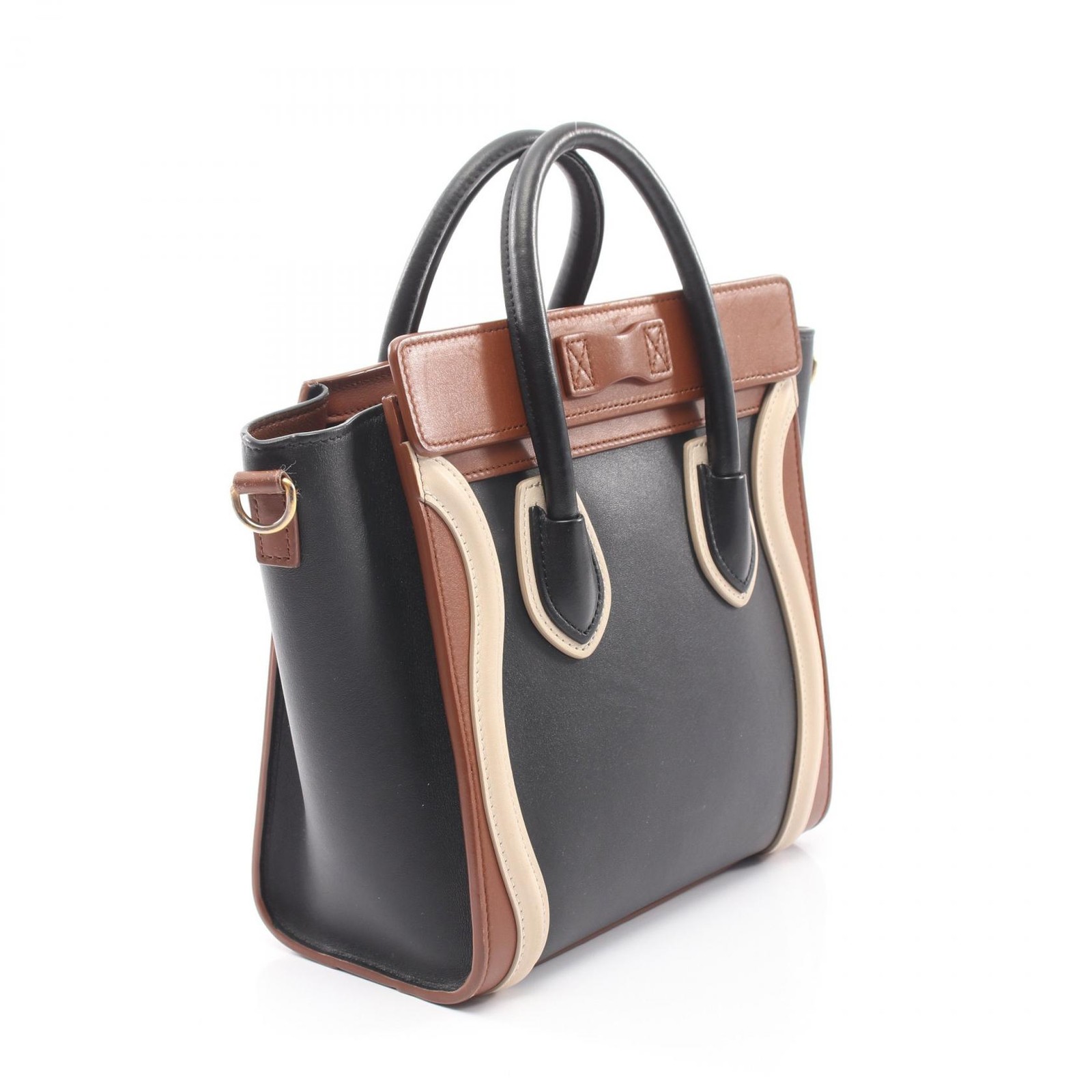 CELINE Luggage Nano Shopper Shoulder Crossbody Handbag leather Black Brown Used