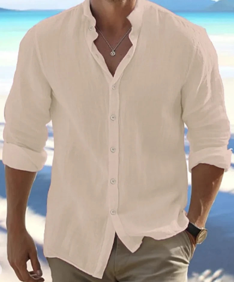 Button-Up Shirt Mens Long Sleeve Cotton Linen T-shirt Casual Summer Beach *SALE*