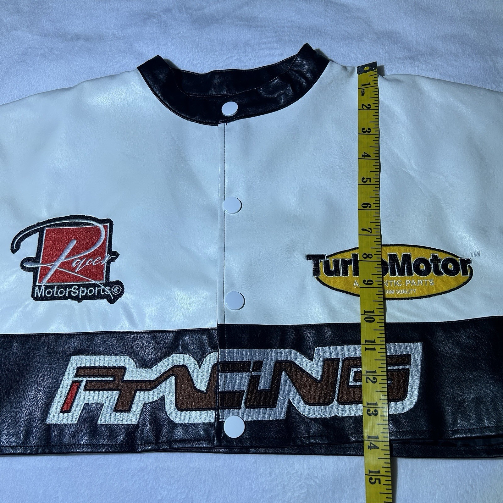 Fashion Nova Thrill Racing Cropped Jacket Faux Leather Size Small