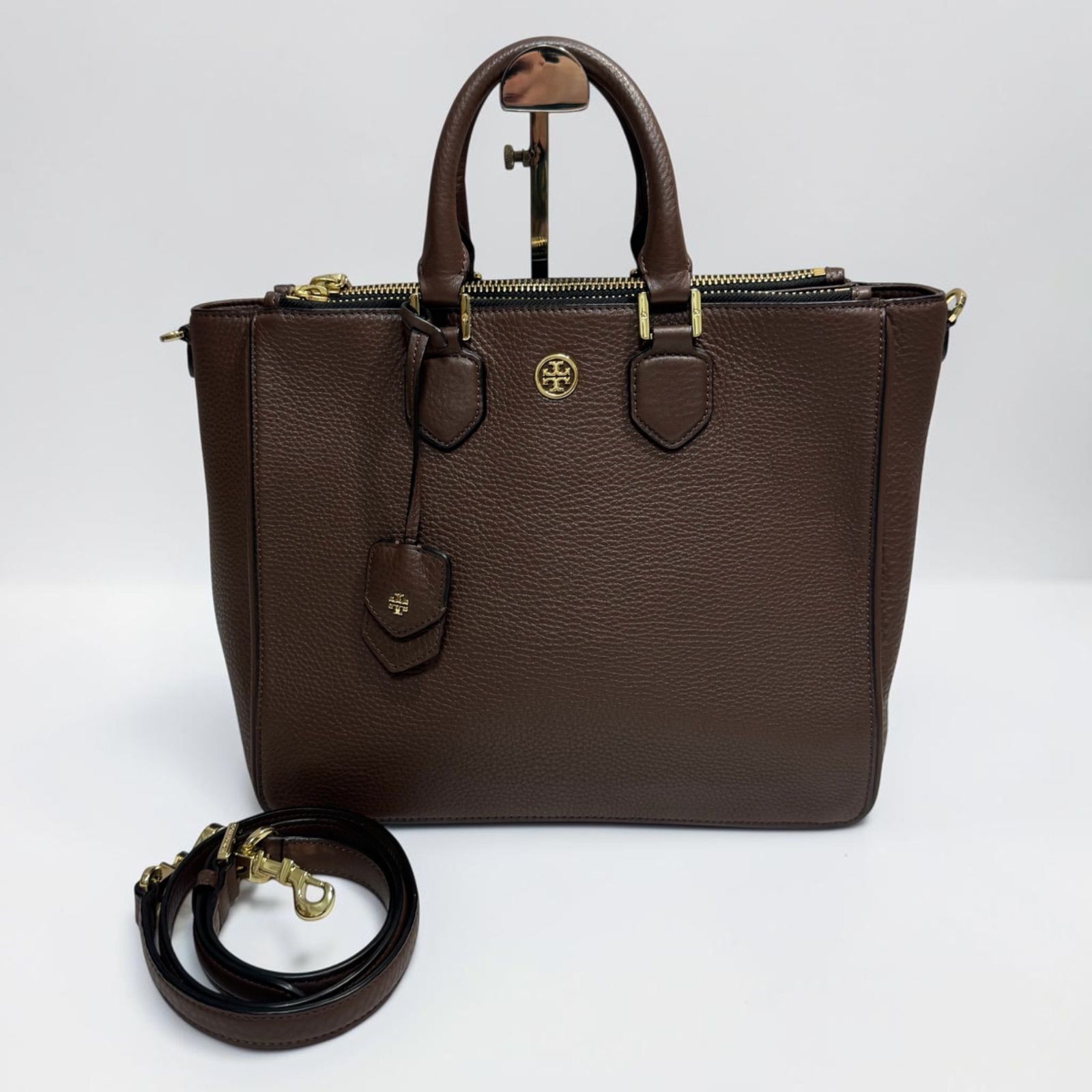 TORY BURCH Tory Burch Robinson 2WAY leather tote bag shoulder bag dark brown A4