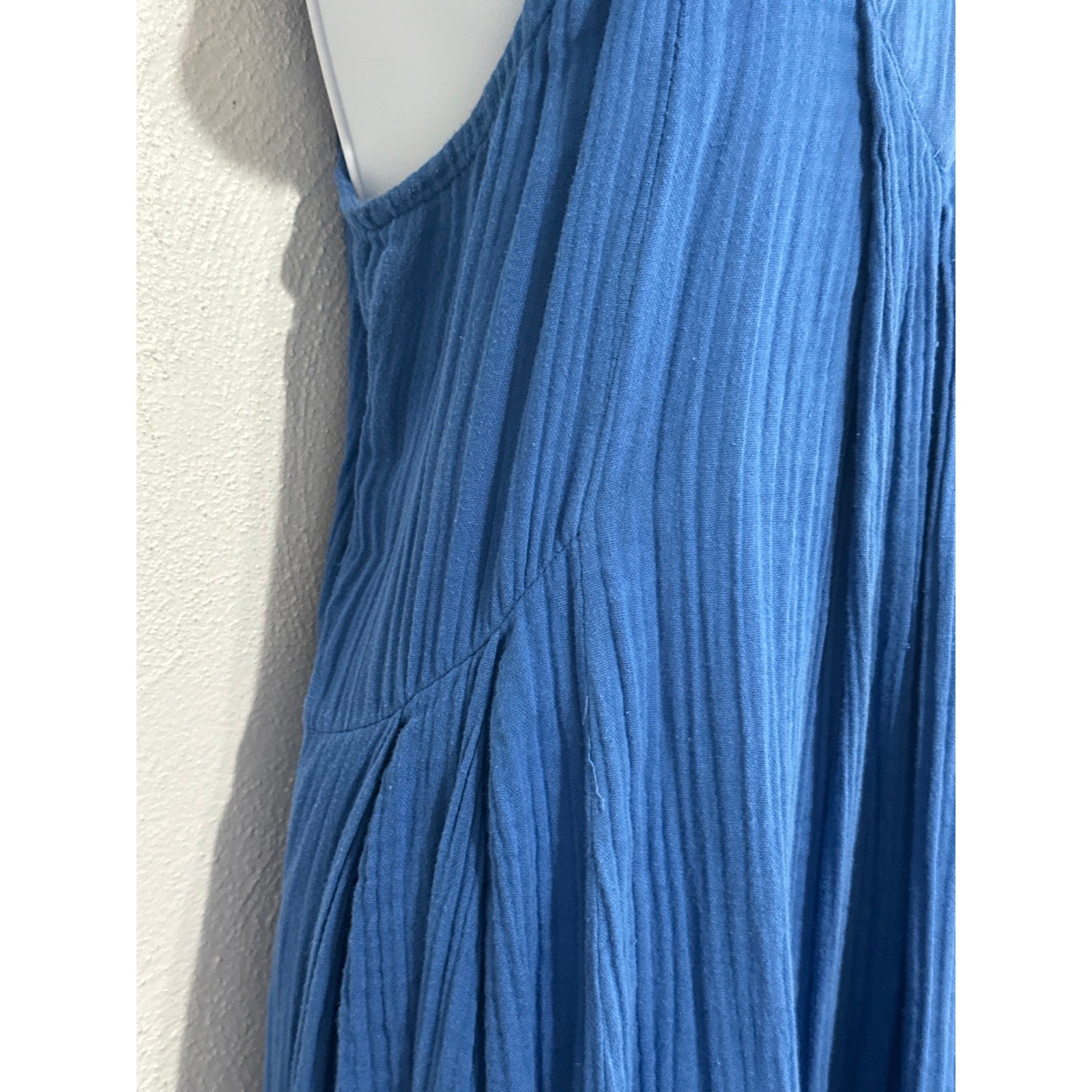 Mille Double Gauze Resort Wear Midi Ruffle Sleeve Dress M Royal Blue Vacation
