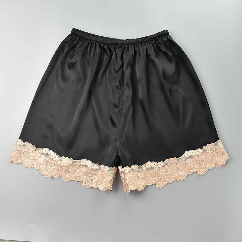 Lady Satin Lace Underwear Underpants Loose Faux Silk Nightwear Sleepwears Casual