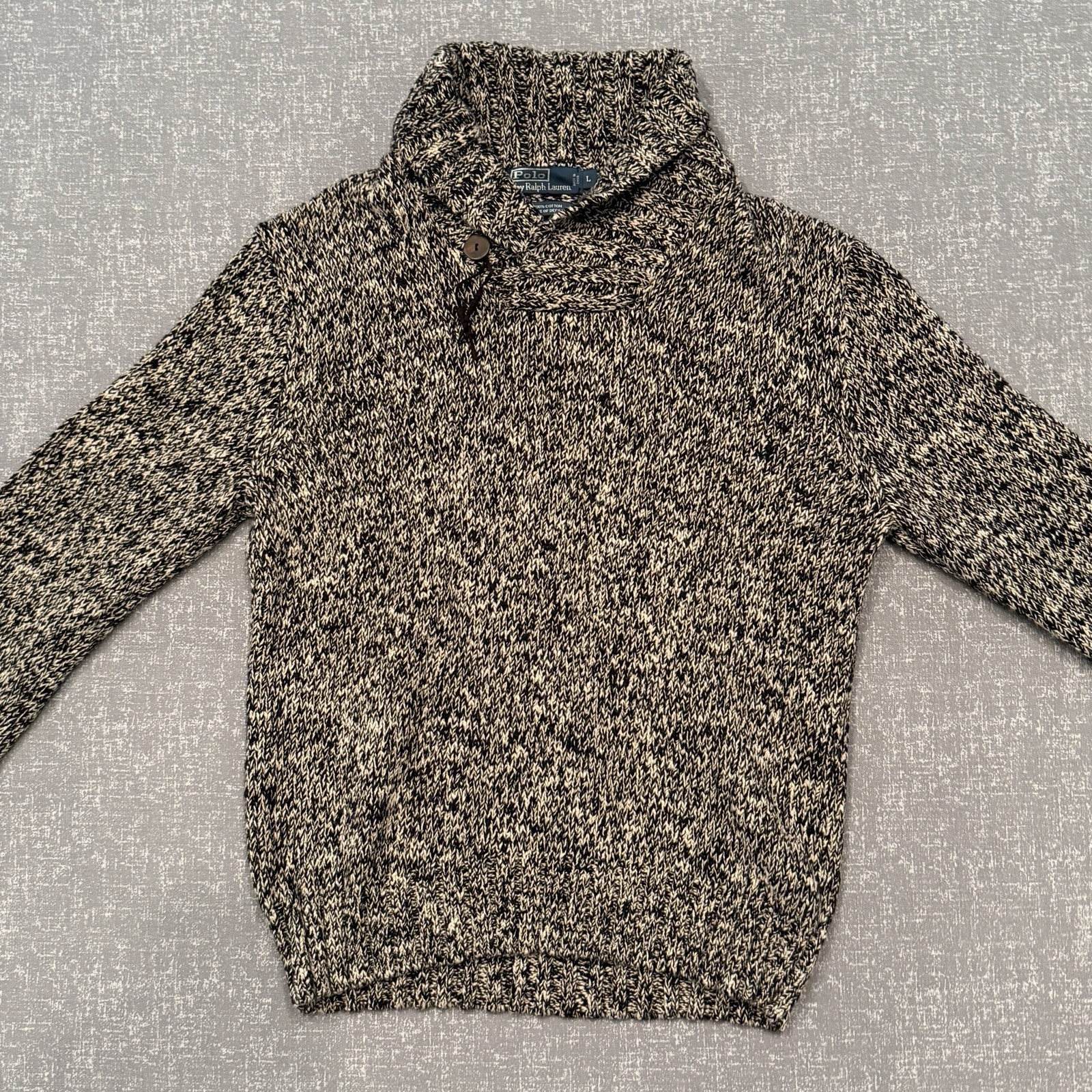Polo Ralph Lauren Sweater Mens Large Black White Marled Turtleneck Heavy Knit