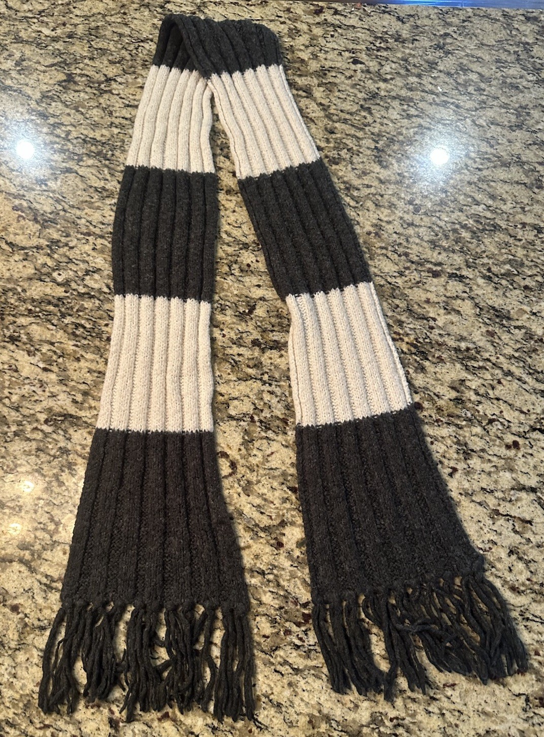 Striped Knit 76” Long Scarf in Gray and White