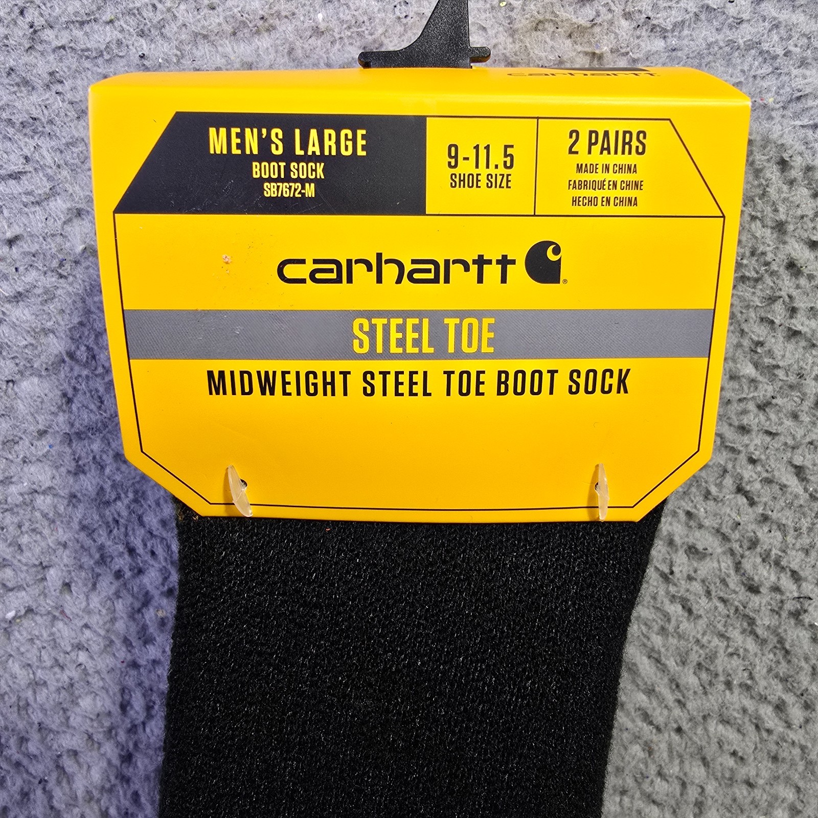 Carhartt Boot Socks 2 pair Mens Large 9-11.5 Black Steel Toe Midweight NWT