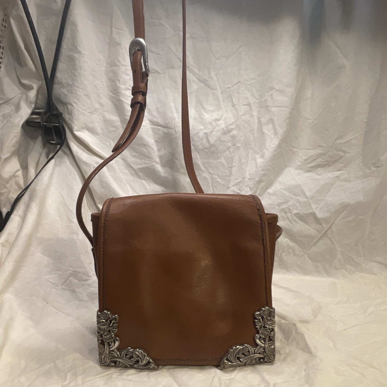 Brighton Women’s Brown Rectangle Crossbody Bag Buckle Accent Silver Hardware