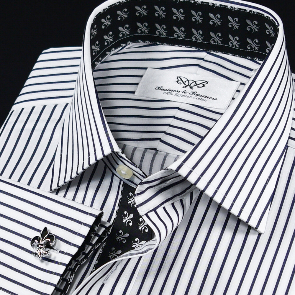 Black Stripe Unique Designed With Black Fleur-de-lis Inner Lining Business Shir