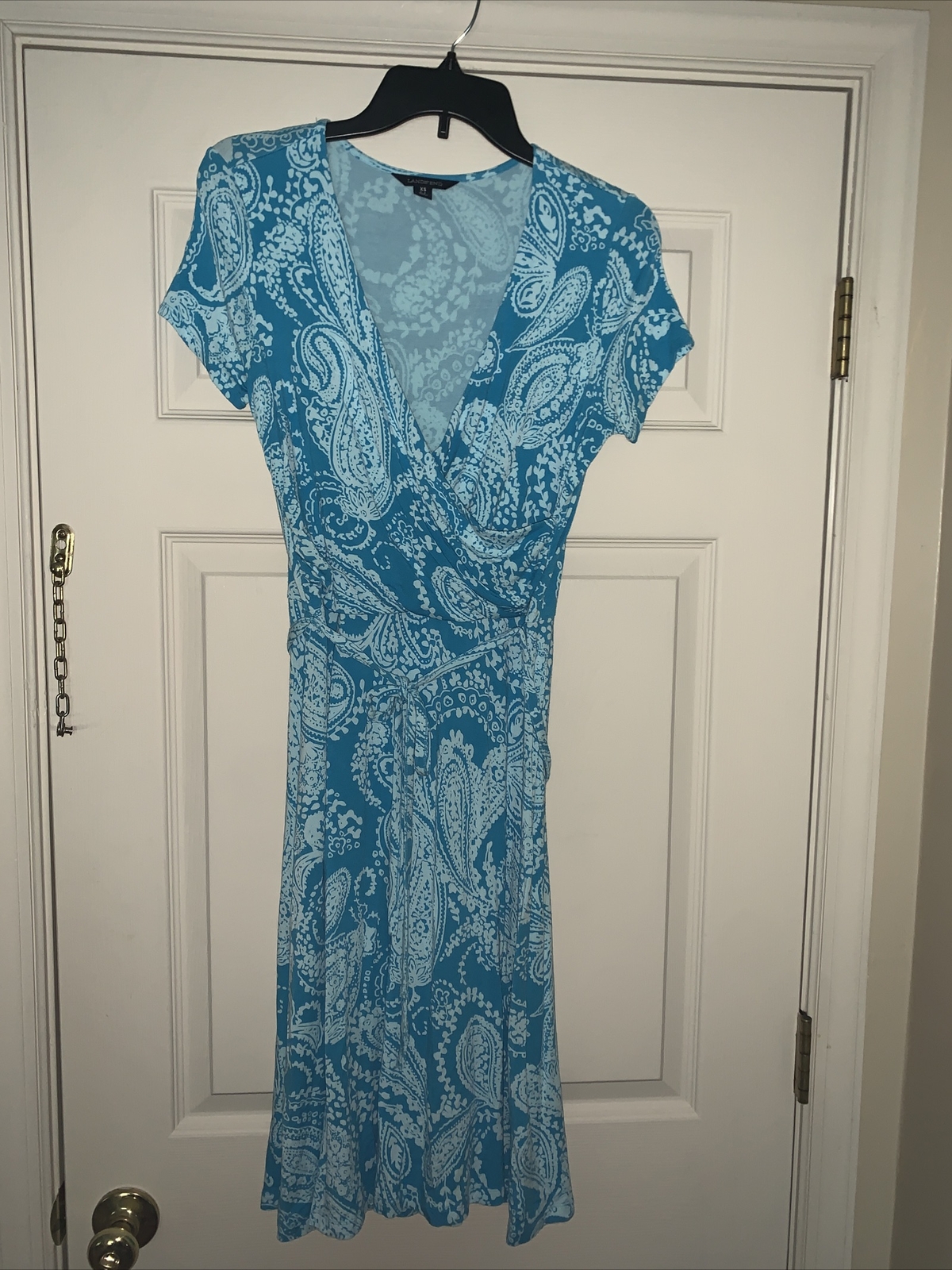 LAND’S END Ocean Blue Sky Paisley Stretch Dress Beach Party Size XS 2 4 ❤️tb5m13