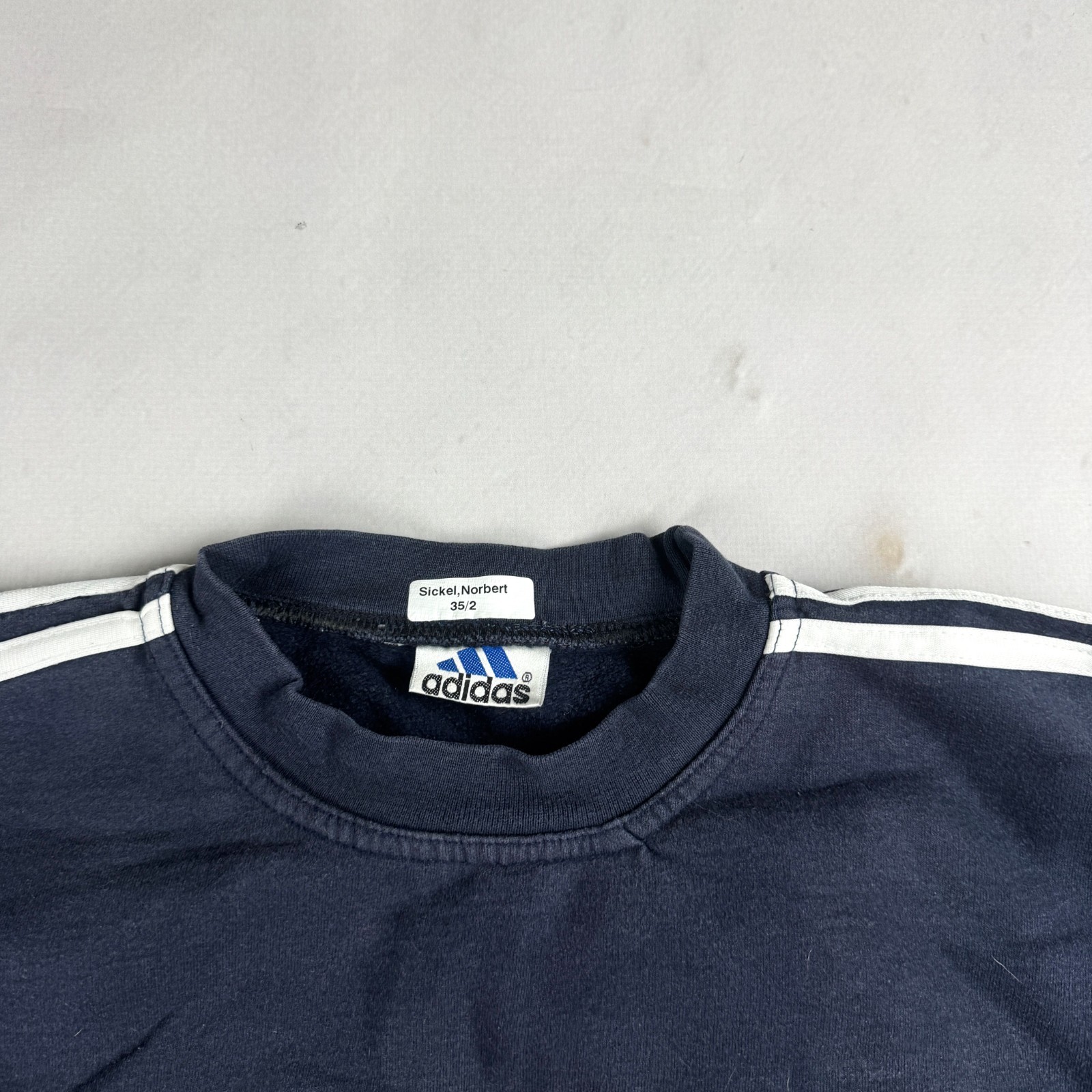 Mens Vintage Adidas Big Logo Three Stripe Crewneck Sweatshirt Navy Orange Sports