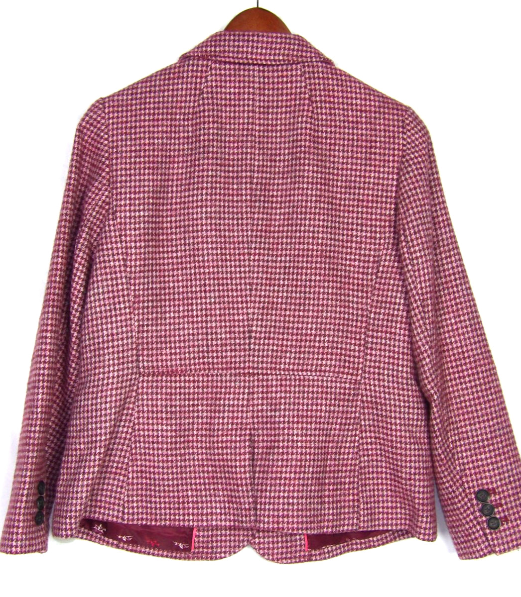 TALBOTS Pink Houndstooth 2 Button Wool Blend Tweed Office Blazer Women’s 12P