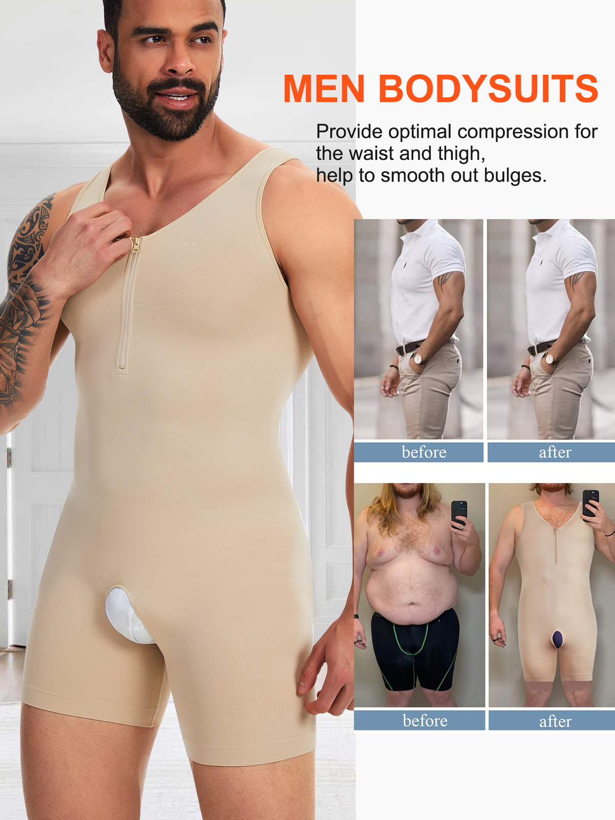 Men Shapewear Compression Bodysuit Full Body Shaper Slimming Fajas Para Hombres