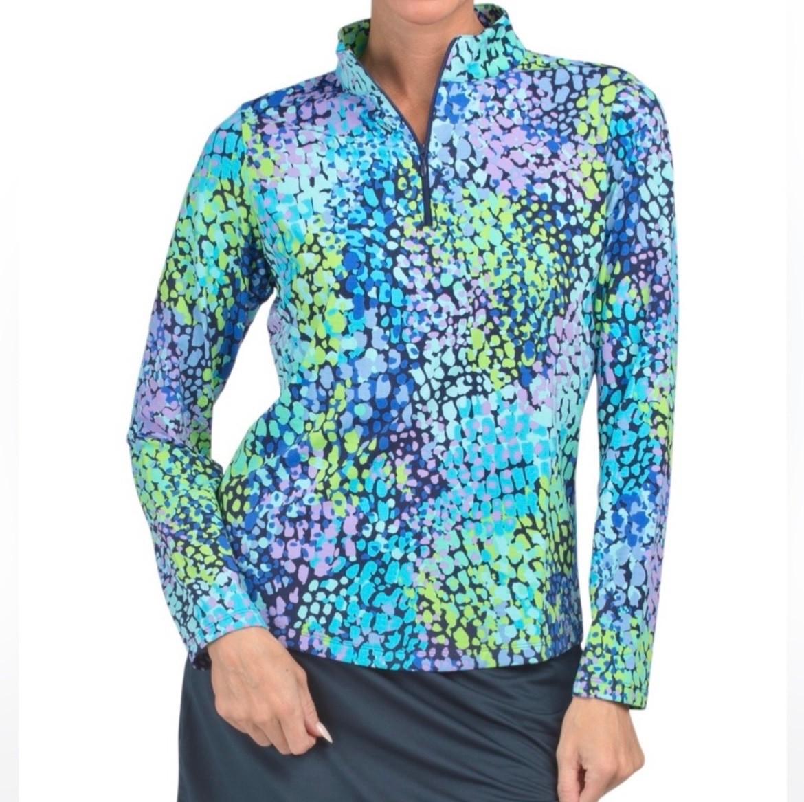 IBKUL Camille Mock Neck Top Size S M L Navy Long Sleeve Golf Tennis Womens NEW