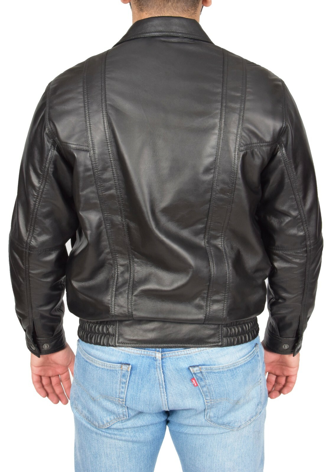 Gentlemens Bomber Soft Black Leather Jacket Classic Blouson Comfort Fit Coat NEW