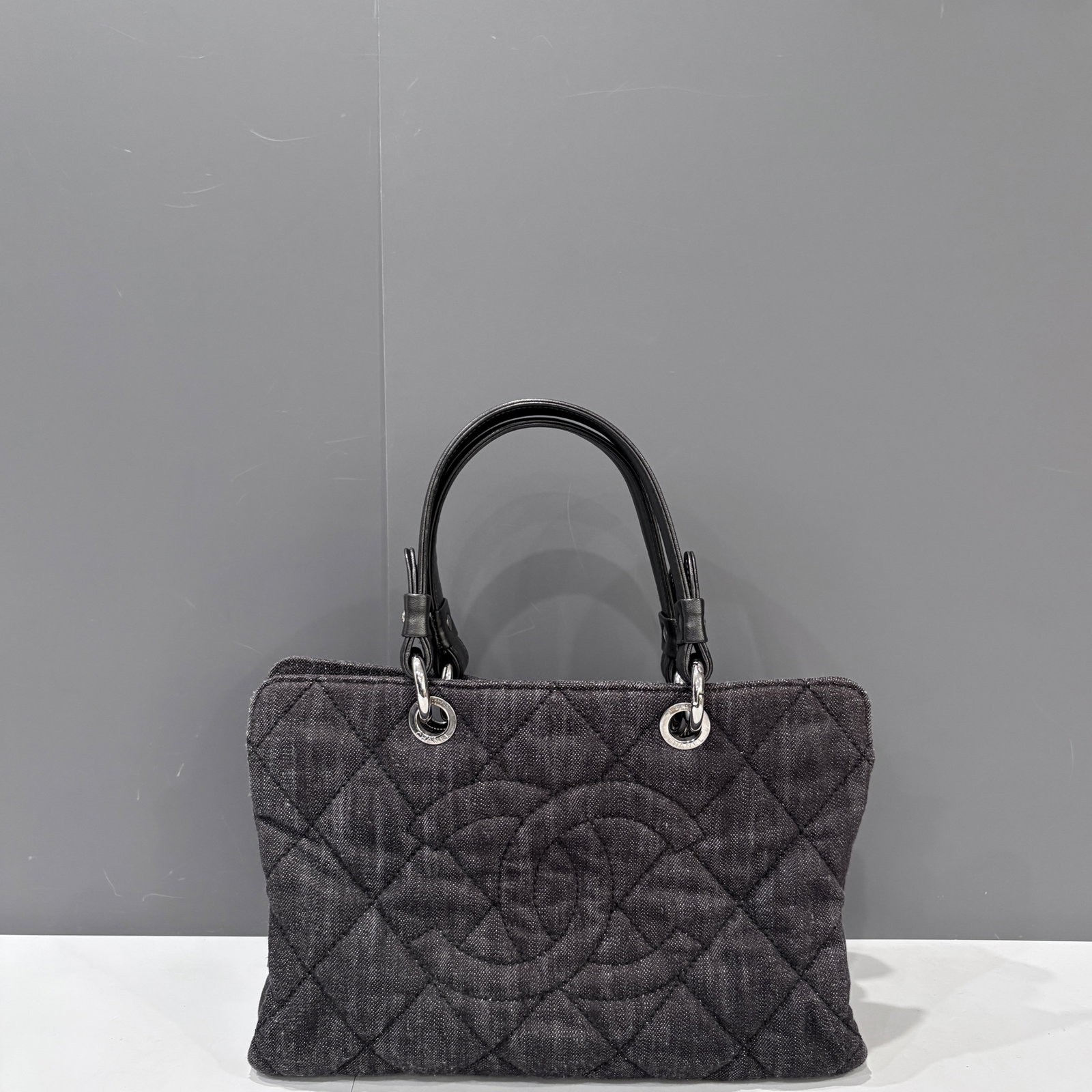 Chanel Quilted Handbag Charcoal Black Denim (ac052126b0)