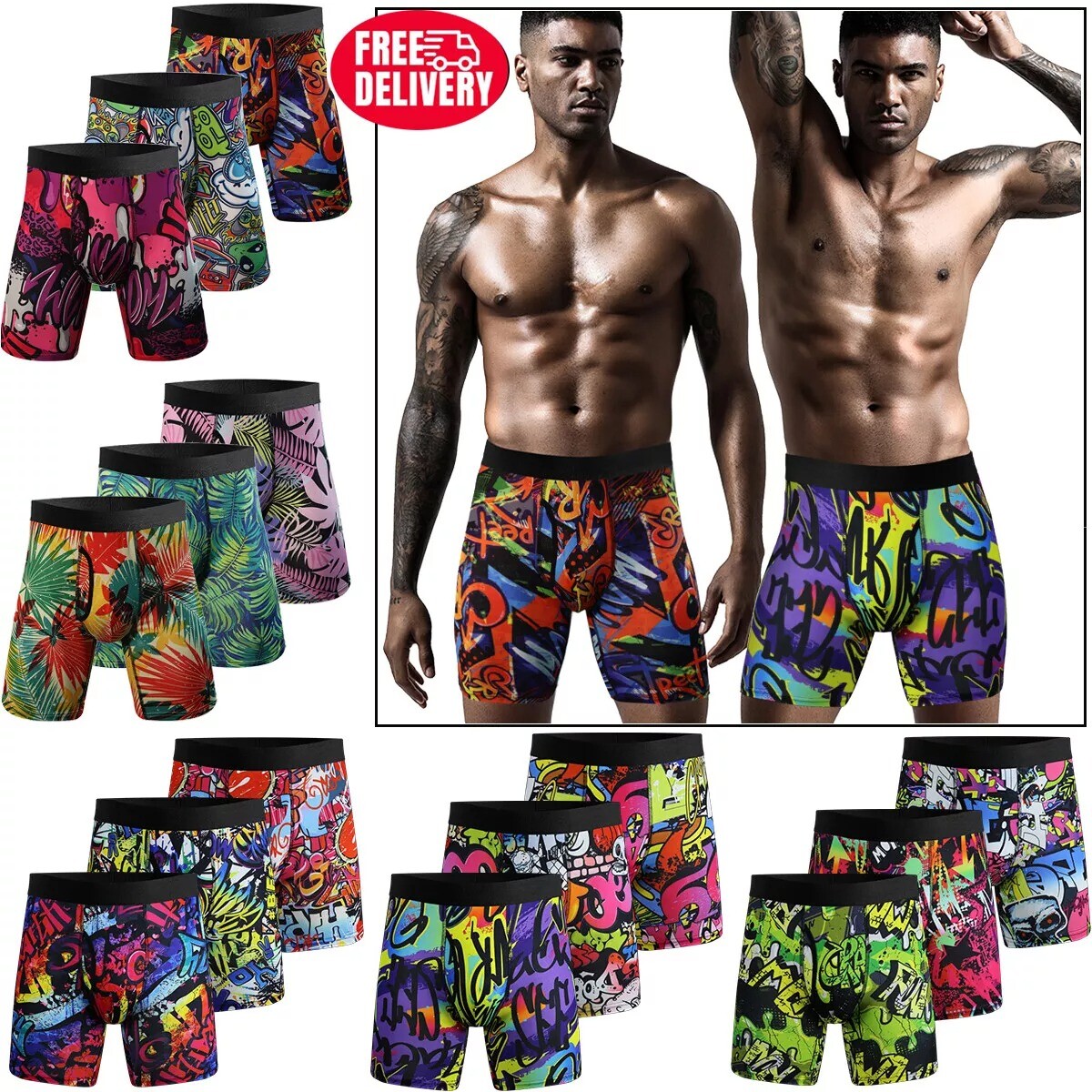 3 Pack Men Underwear Trunks Boxer Shorts Open Fly Breathable Underpants Long Leg