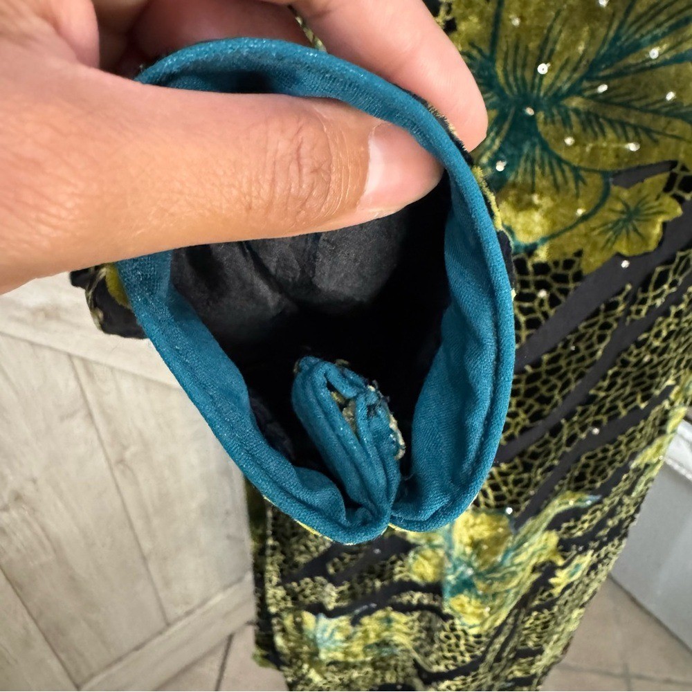 Fairy Core Teal and Black Velour Beaded Tunic