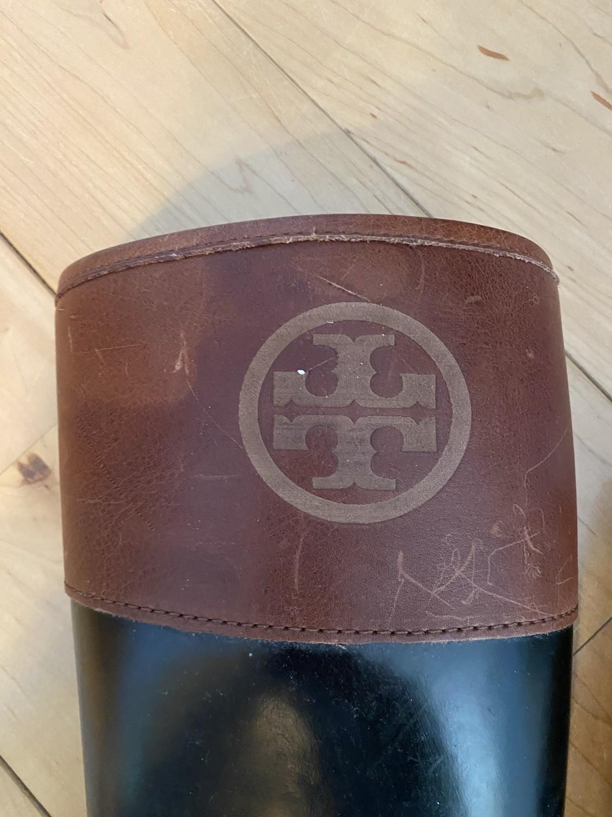 Tory Burch Diana Riding Rubber/Leather Tall Rain Boots, Size 6