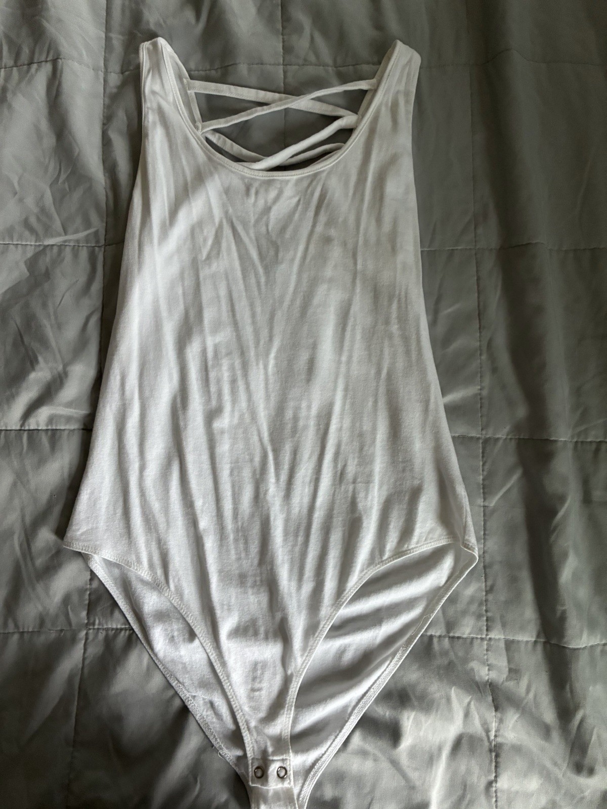 Charlotte Russe White Bodysuit One Piece Stretch Strap Accent Women’s L