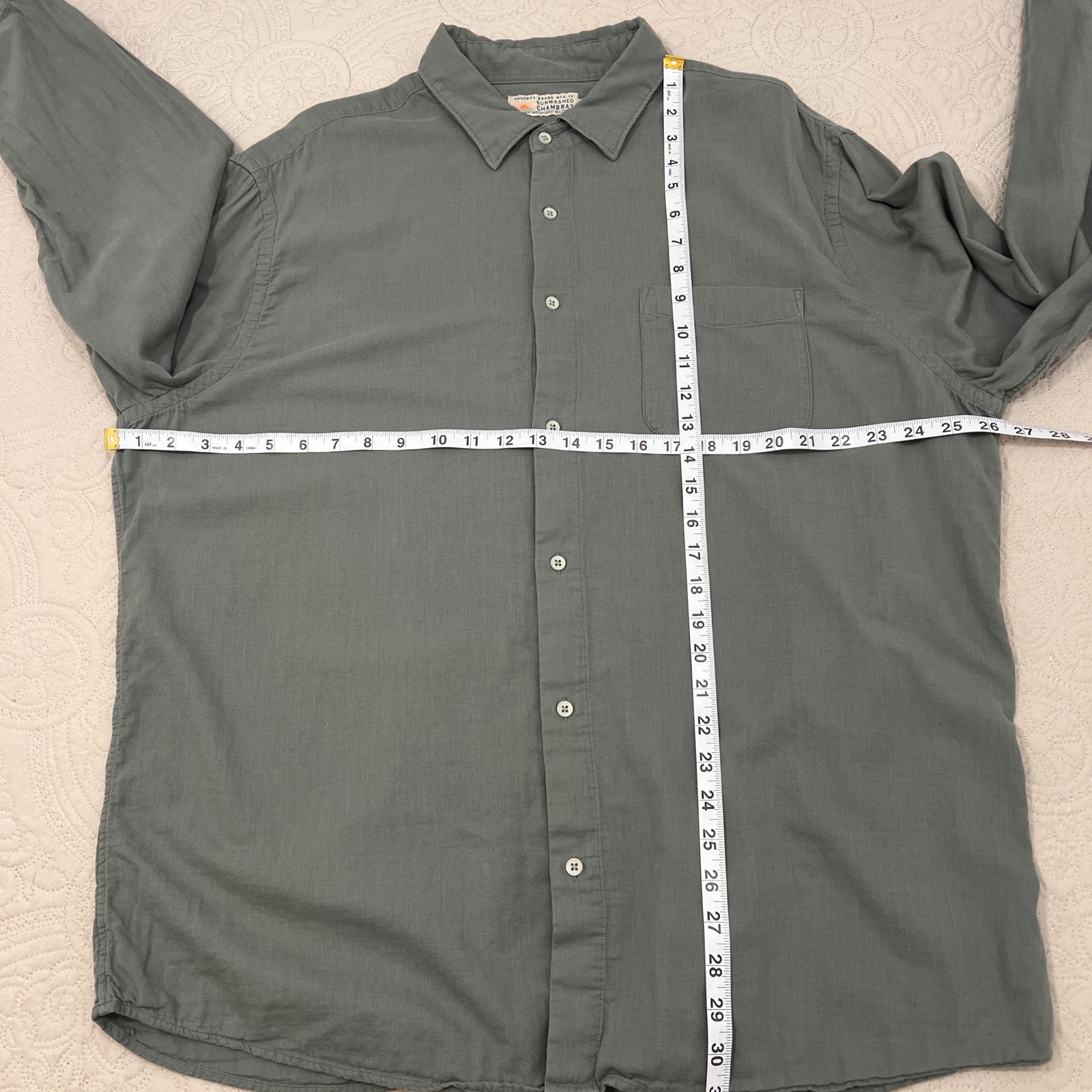 Faherty Sunwashed Chambray Shirt Mens XXL Sage Green Supima Cotton Button Down