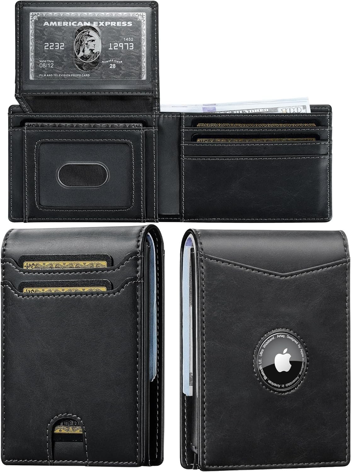 furid Slim AirTag Wallet for Men: Minimalist Full Grain Airtag Wallet, Black