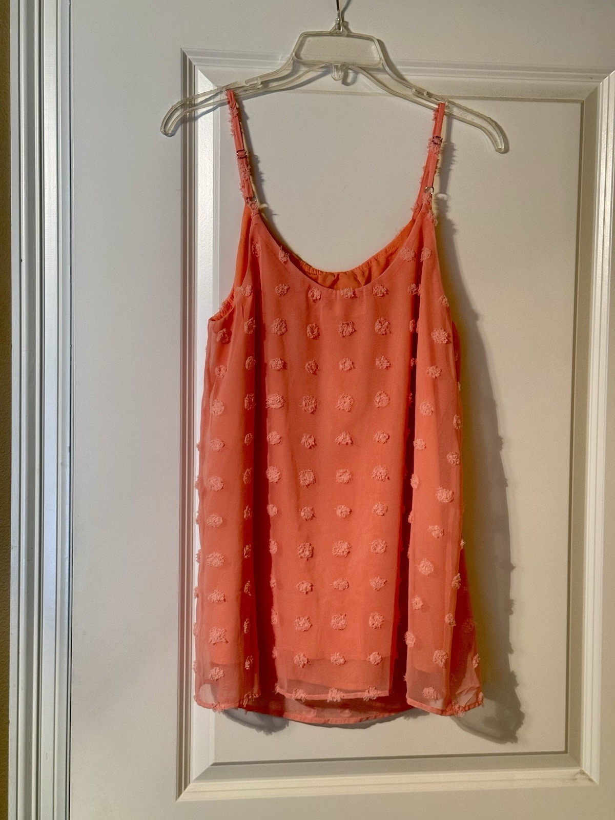 NWT HALIFE Orange Sheer Polka Dot Chiffon Spaghetti Strap Camisole Tank Women L