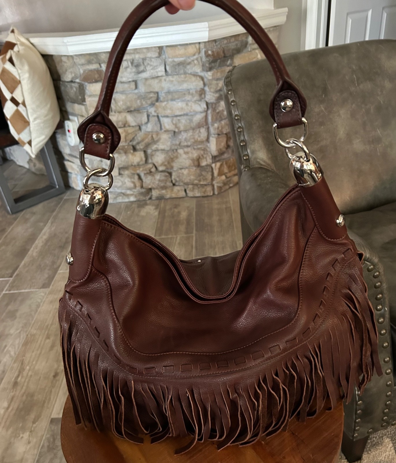 NEW B. MAKOWSKY ANDALUSIA FRINGE LEATHER BROWN HANDBAG