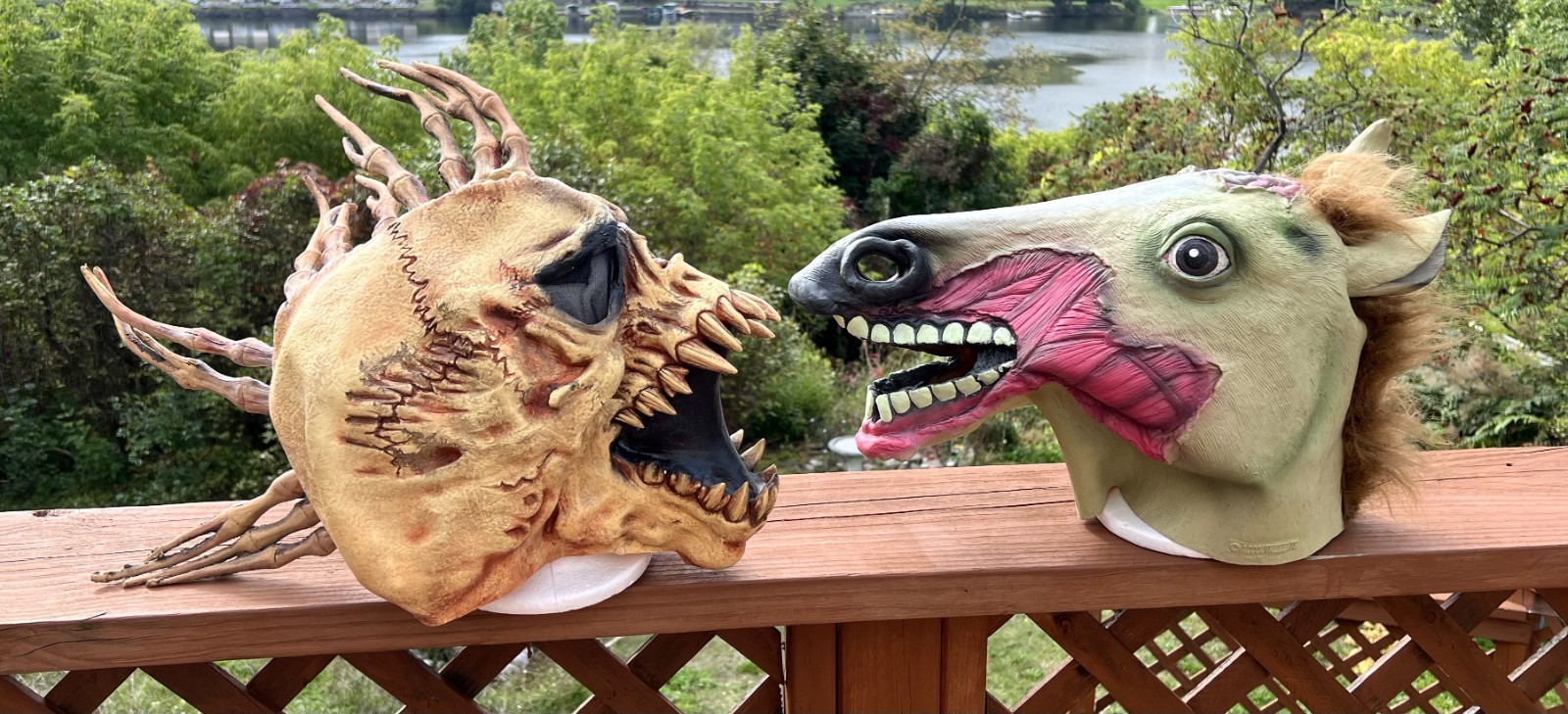 Pair of Latex Halloween Masks Skull Fin and Zombie Horse Adult Full Head Costume
