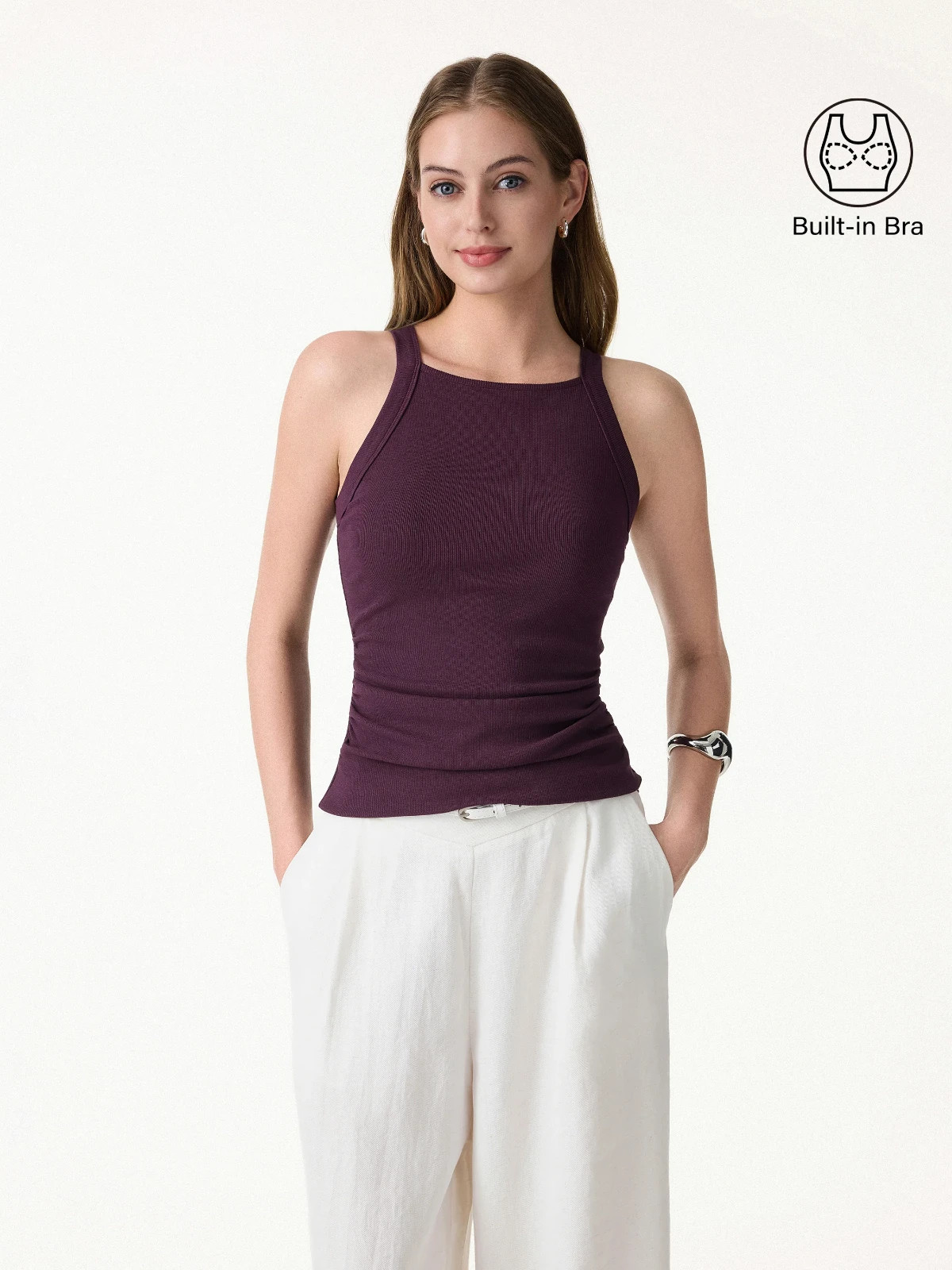 OGL Plantive Chic Square Neck Ruched Rib Bra Tank – Davy