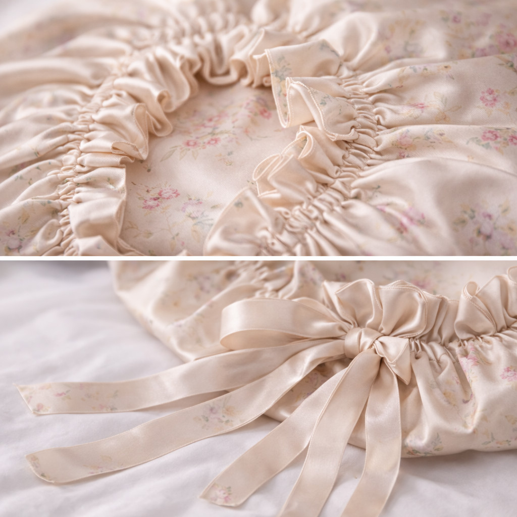 100% Mulberry Silk Double Layer Bonnet, Frizz-Reducing Hair Protection Sleep Cap