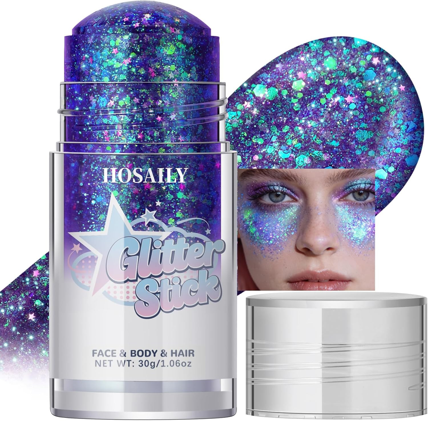 Sparkling Pink Body Glitter Stick, Holographic Fairy Costume Makeup Face Hair Gl