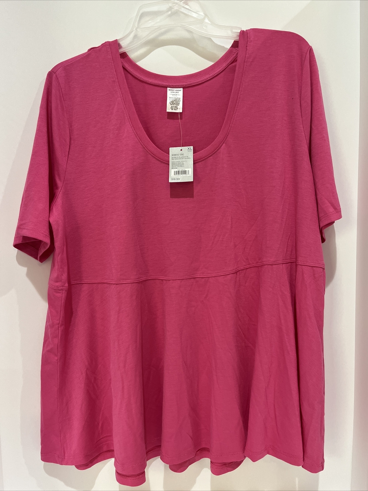 West Loop Womens Tunic Top Short Rounded Neck Sleeve Shirt Hot Pink Size XL NWT