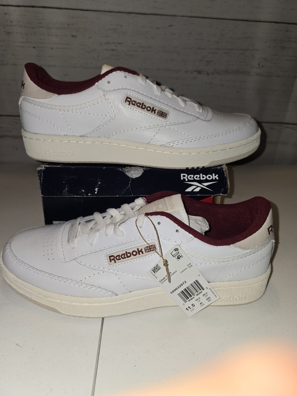 Size 11.5 – Reebok Club C 85 White Maroon Classic NEW Retro Leather New In Box