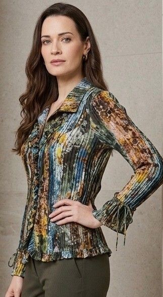 Alberto Makali Multicolor Crinkle Plisse Button-Down Shirt (L)