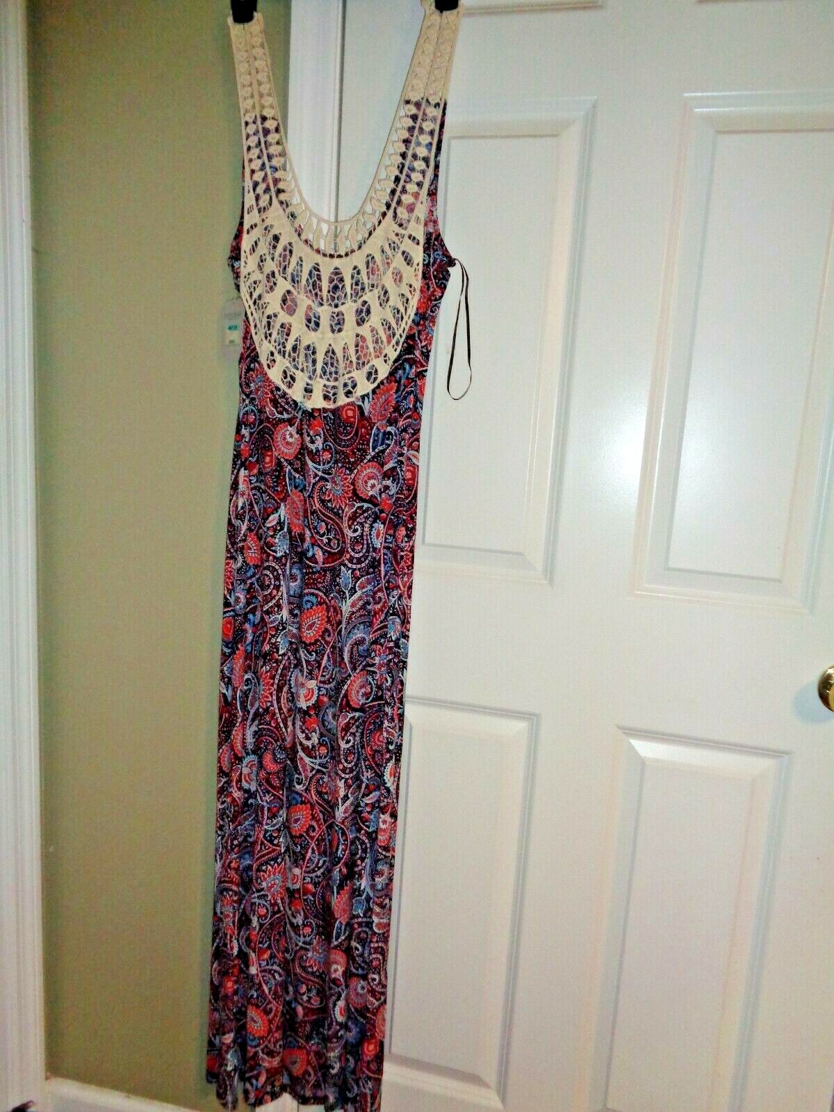 Entourage Navy Blue Multicolor Sleeveless Polyester Long Maxi Dress SZ Small USA