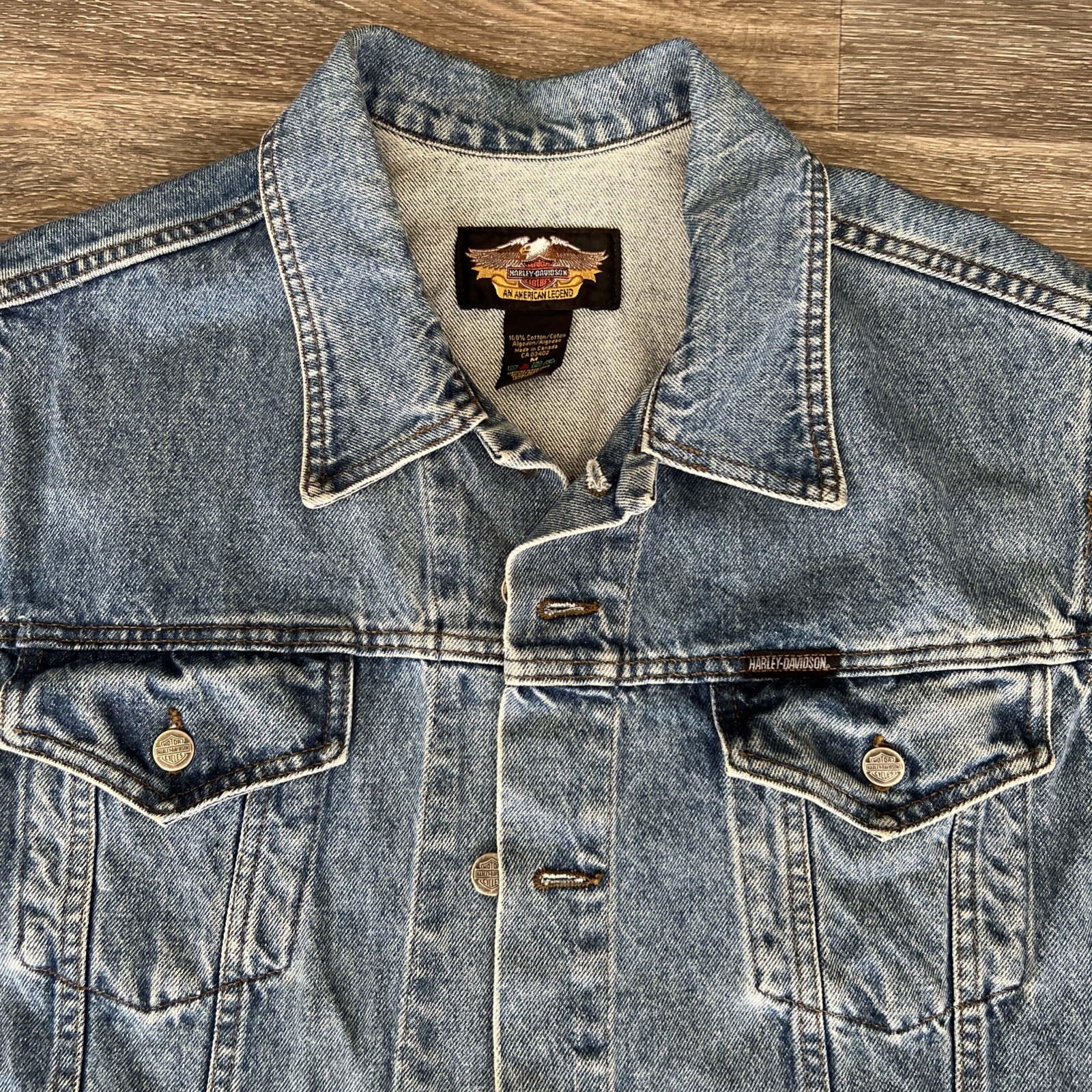 Harley Davidson Denim Vest Blue Wash Bar & Shield Mens Size M