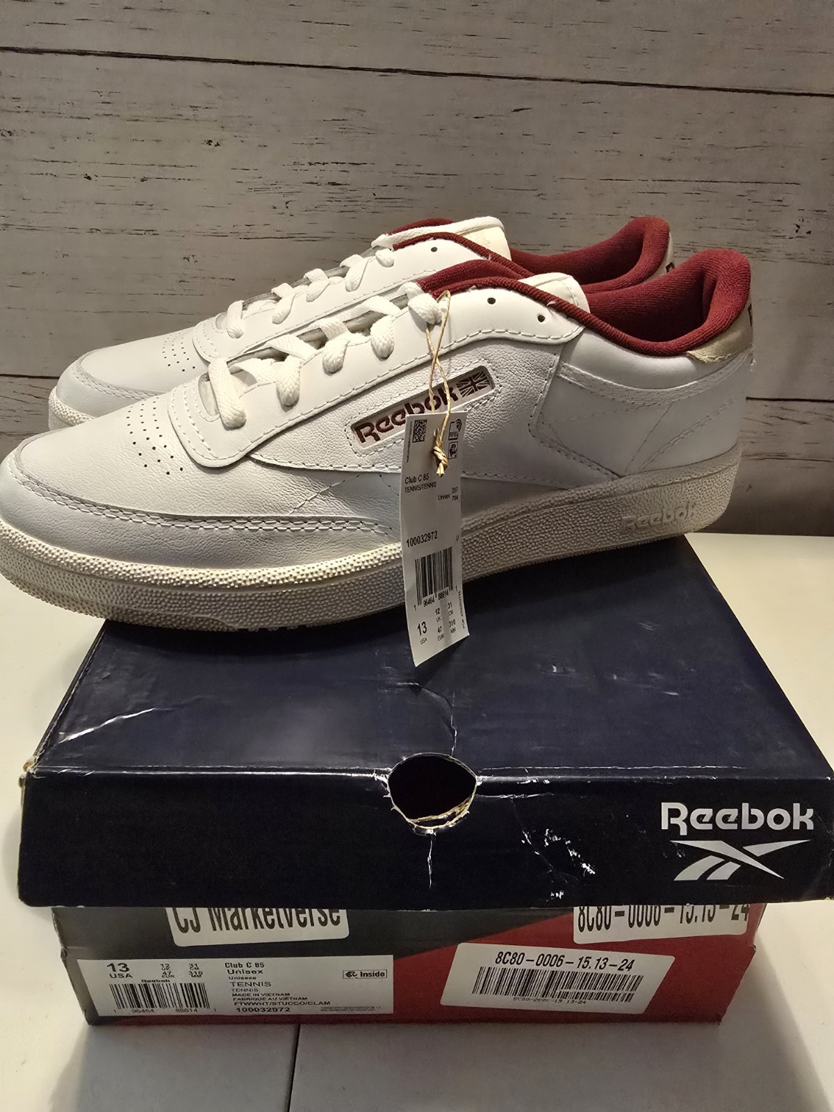 Size 13 – Reebok Club C 85 White Maroon Classic NEW Retro Leather New In Box